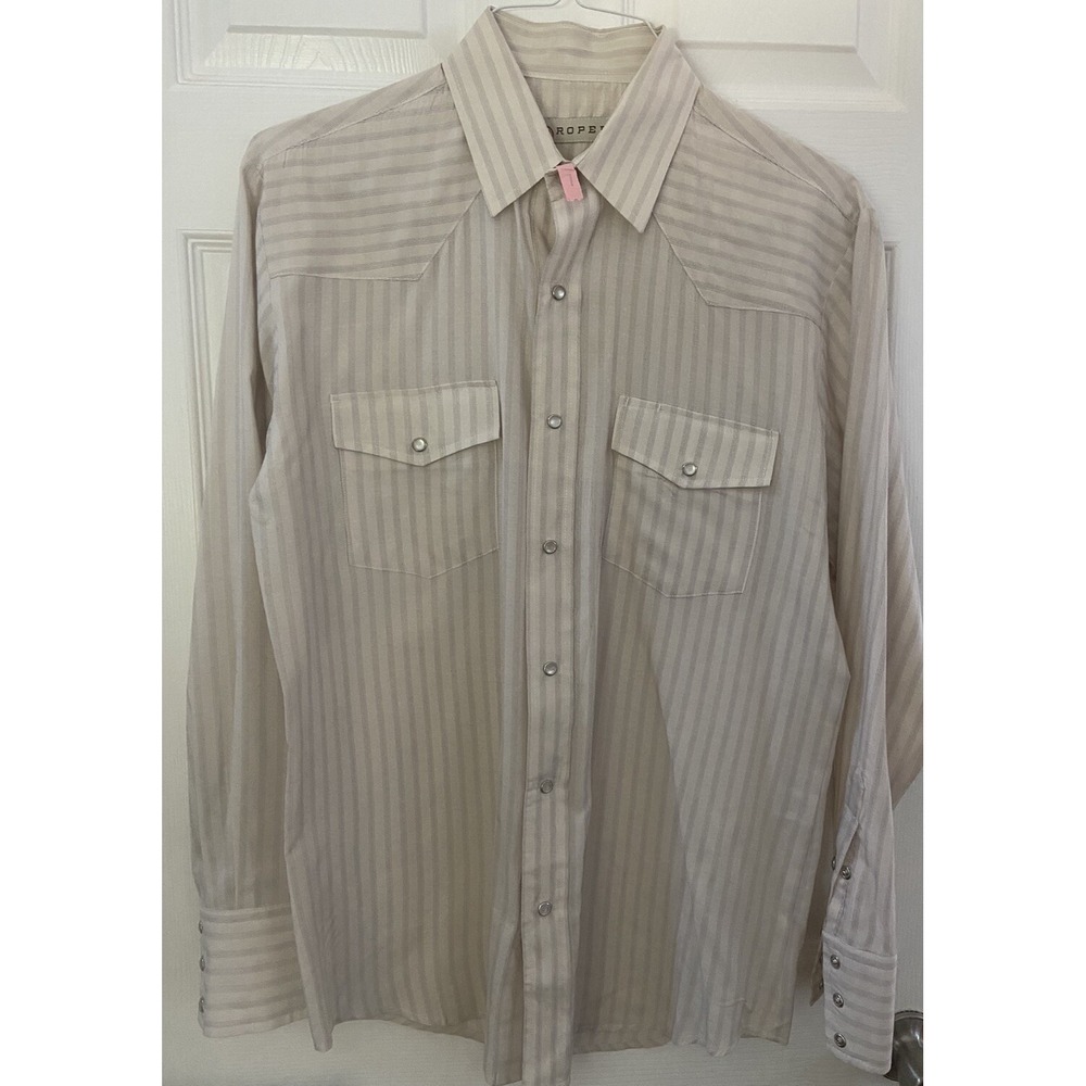 Roper Mens Pearl Snap Cowboy Rancher Shirt Rodeo Western Medium Tan Stripe LS